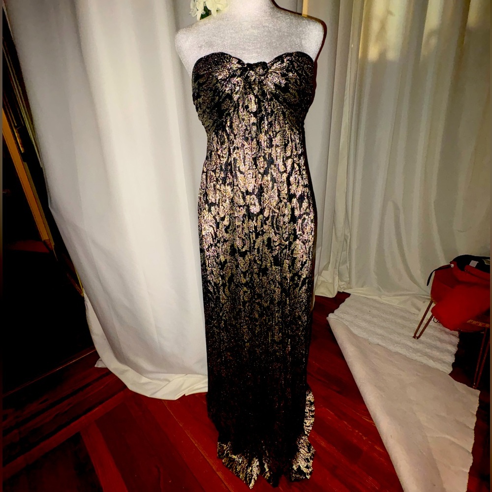 Parker Black and Silver Strapless Gown
